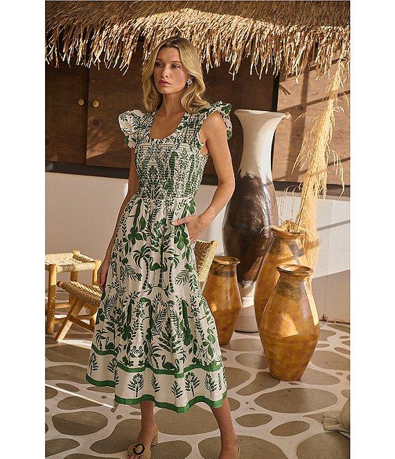 Sugarlips Printed Scoop Neck Double Ruffle Short Sleeve Smocked Midi Dress Product Image