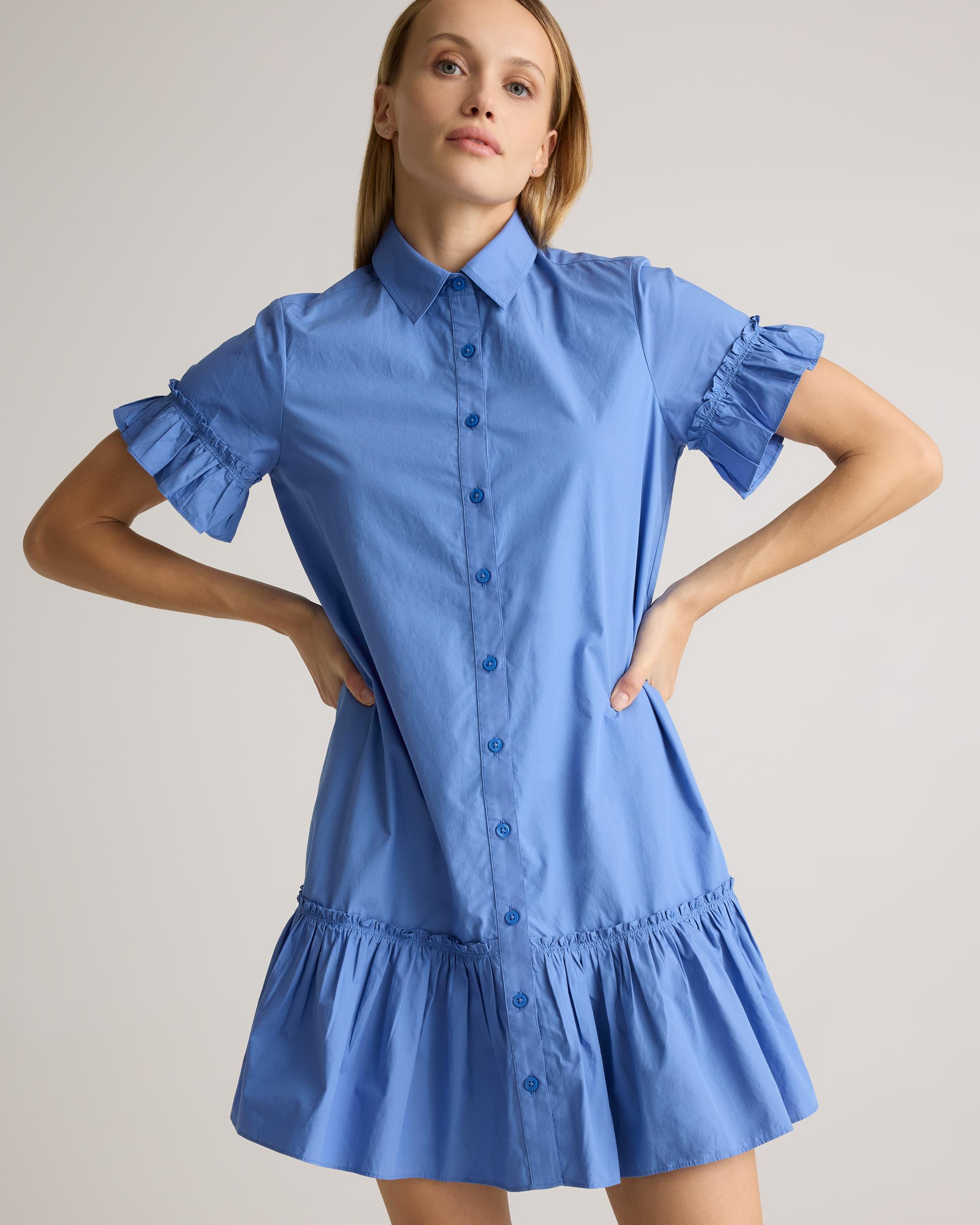 Quince | Women's Poplin Short Sleeve Ruffle Shirt Dress Organic Cotton Product Image