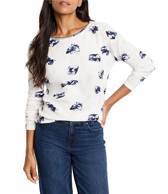 NIC + ZOE NZT Stamped Floral Waffle Round Neck Long Sleeve Tee Product Image