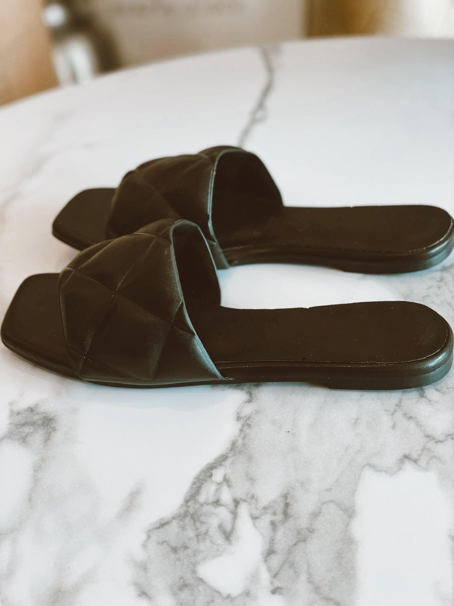 Cleo Quilted Slides Sandal | Black Product Image