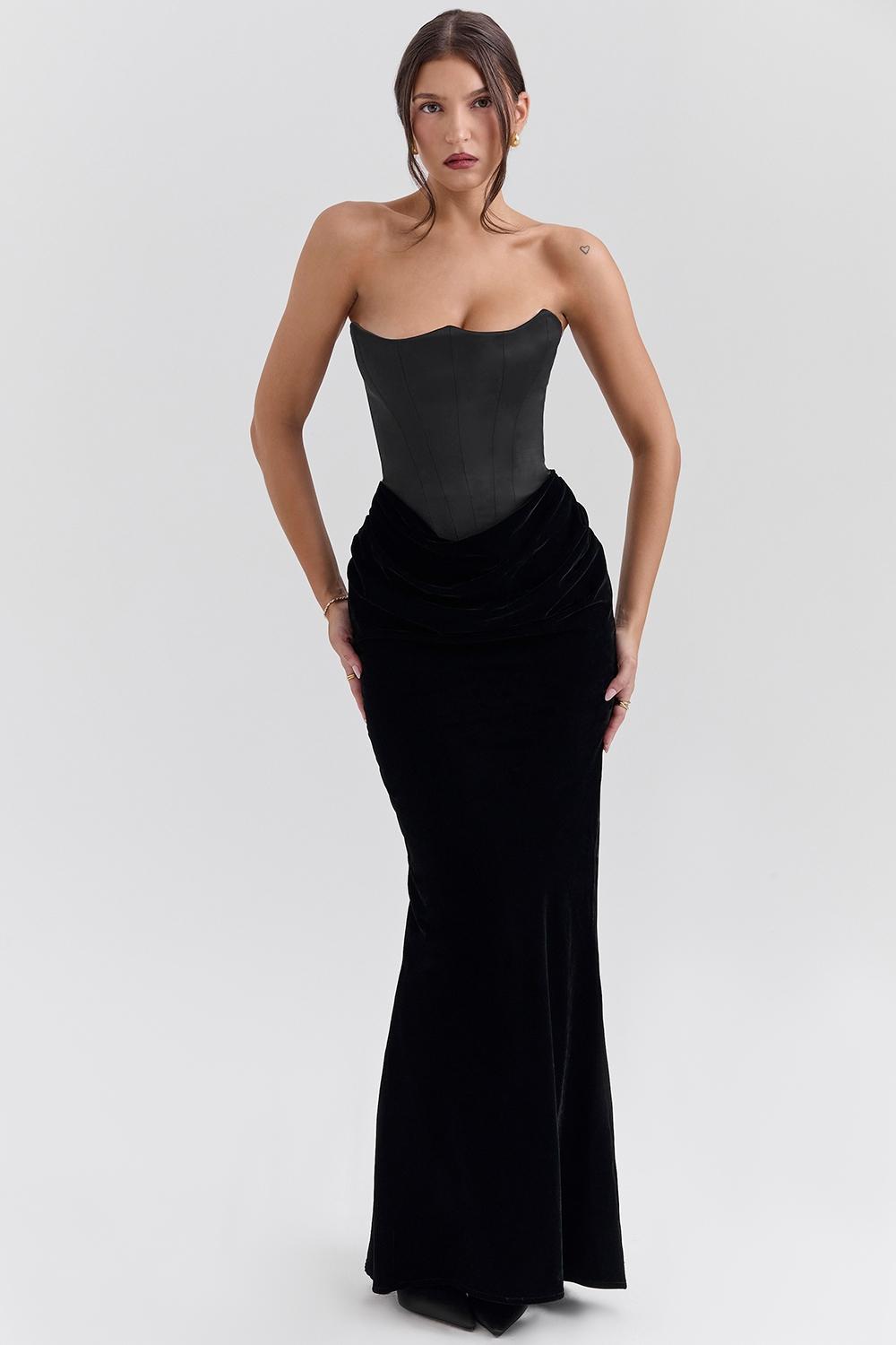 Persephone  black velvet strapless corset maxi dress Product Image