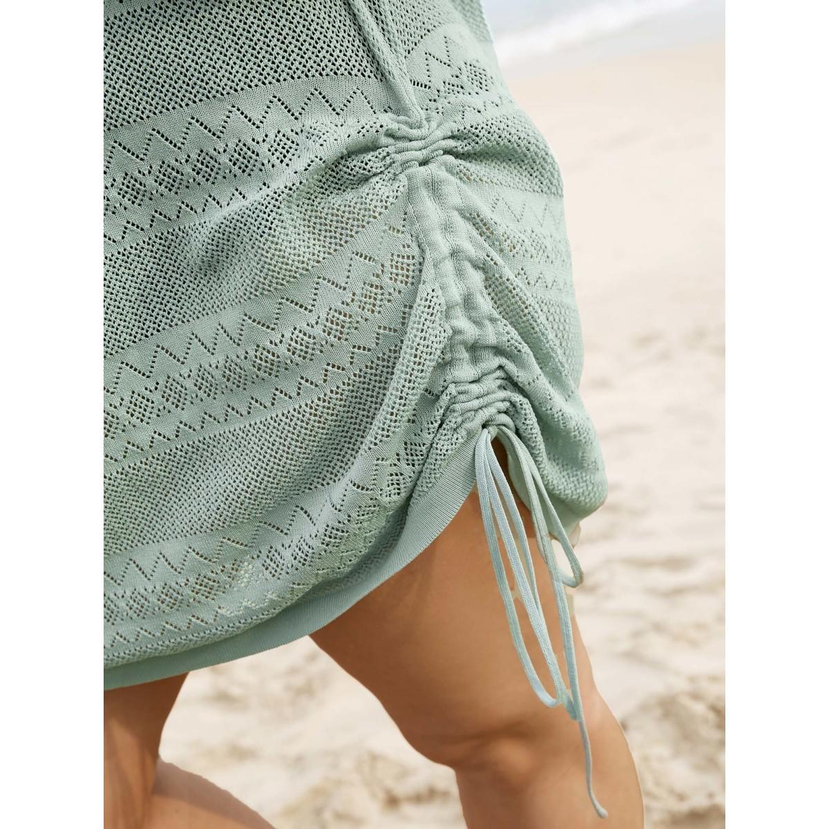 Plus Size Deep V Neck Cut Out Drawstring Swim Cover Up Women's Swimwear Palemauve Resort Loose Cut-Out Curve Swim Cover Ups BloomChic 22-24/3X Product Image