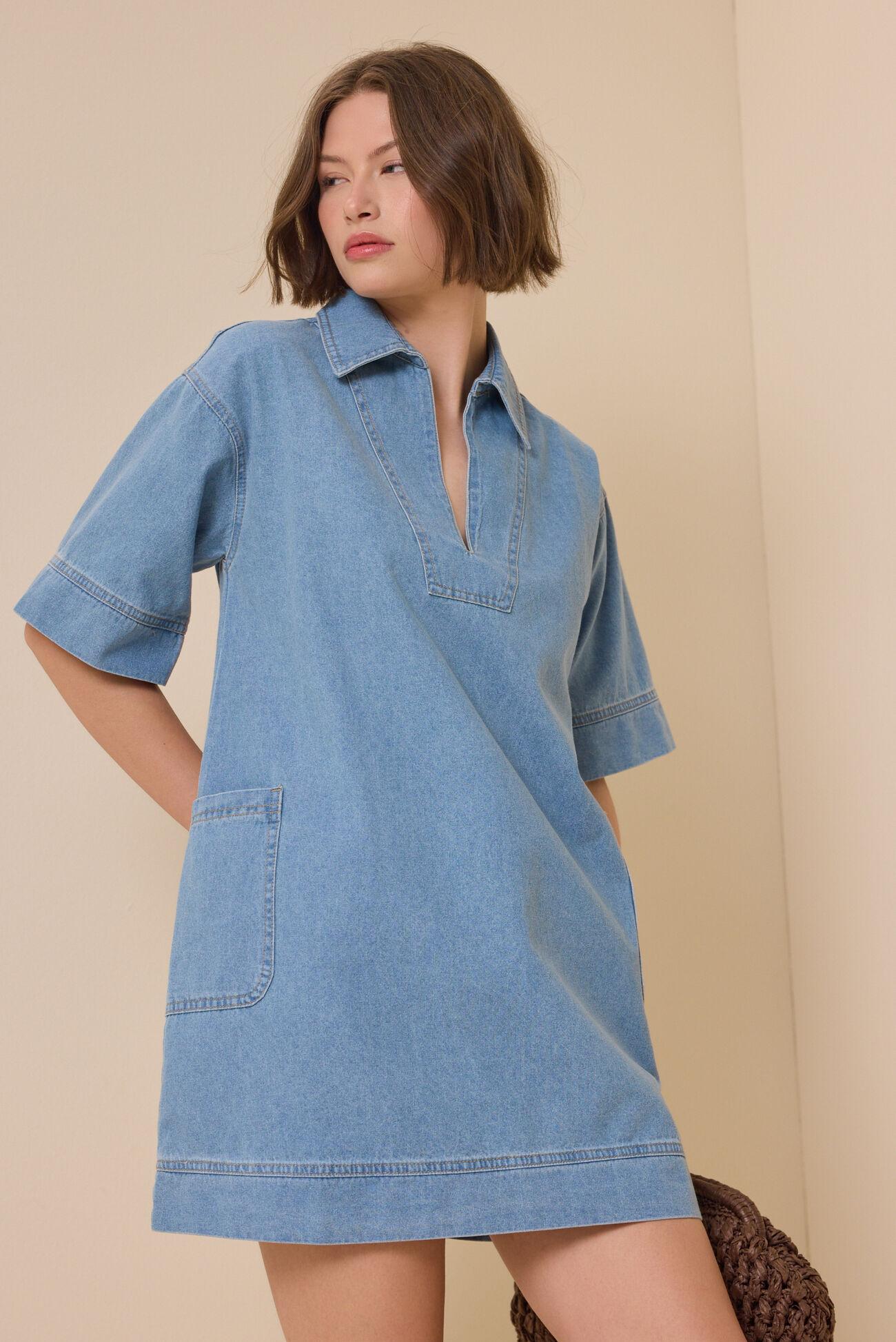 Maya Denim V-Neck Dress Product Image