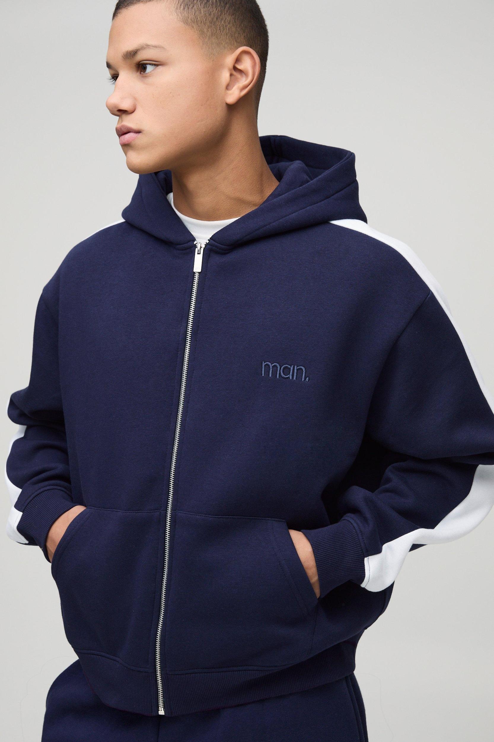 Oversized Boxy Man Colour Block Zip Through Hoodie | boohooMAN USA Product Image