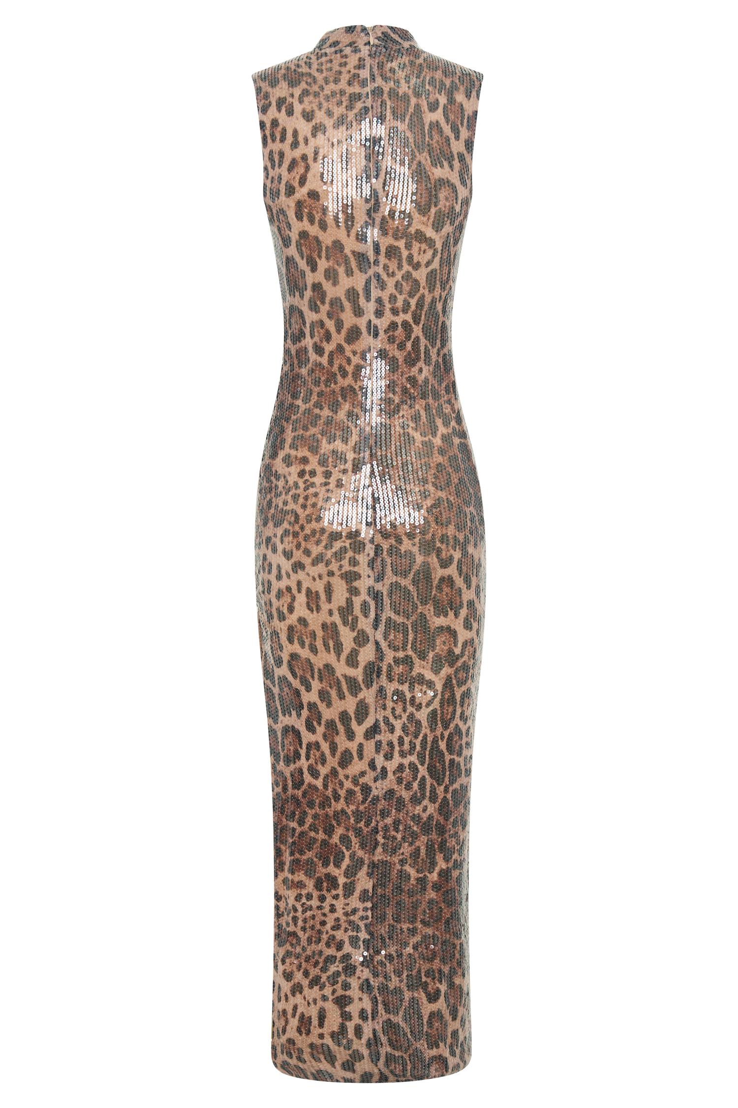 Veronica Sequin Midi Dress - Leopard Print Product Image