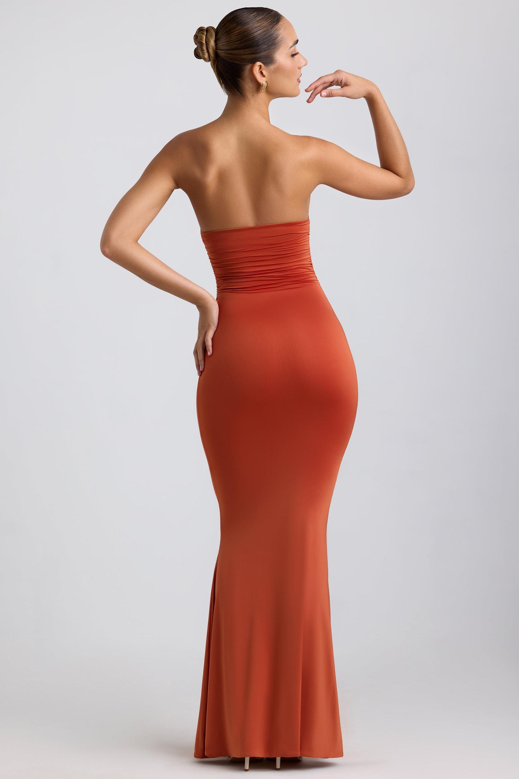 Slinky Jersey Hardware Detail Strapless Maxi Dress in Burnt Orange Product Image