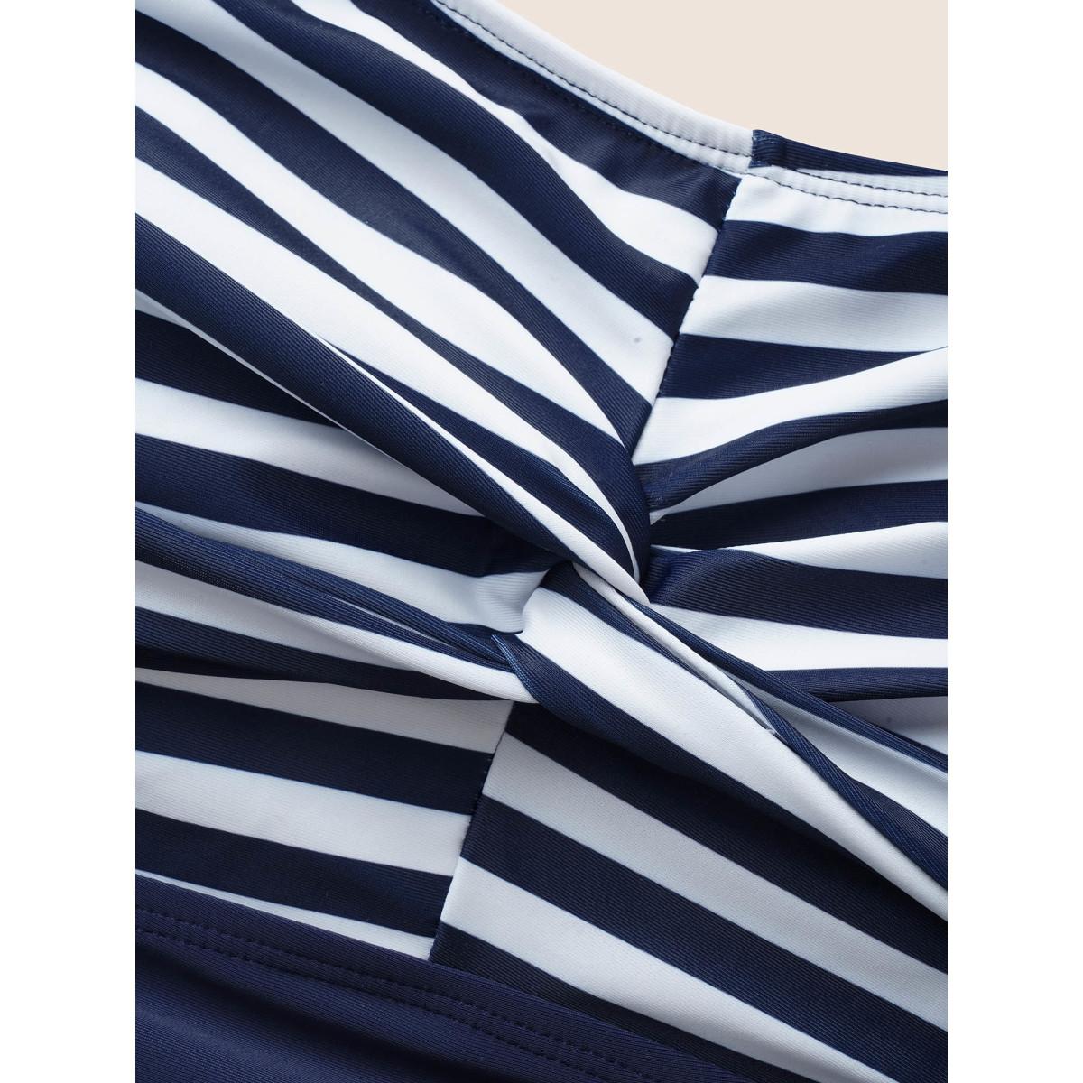 Plus Size Striped Patchwork Twist Front One Piece Swimsuit Women's Swimwear Indigo Beach Twist Curve Bathing Suits High stretch One Pieces BloomChic 28/5X Product Image