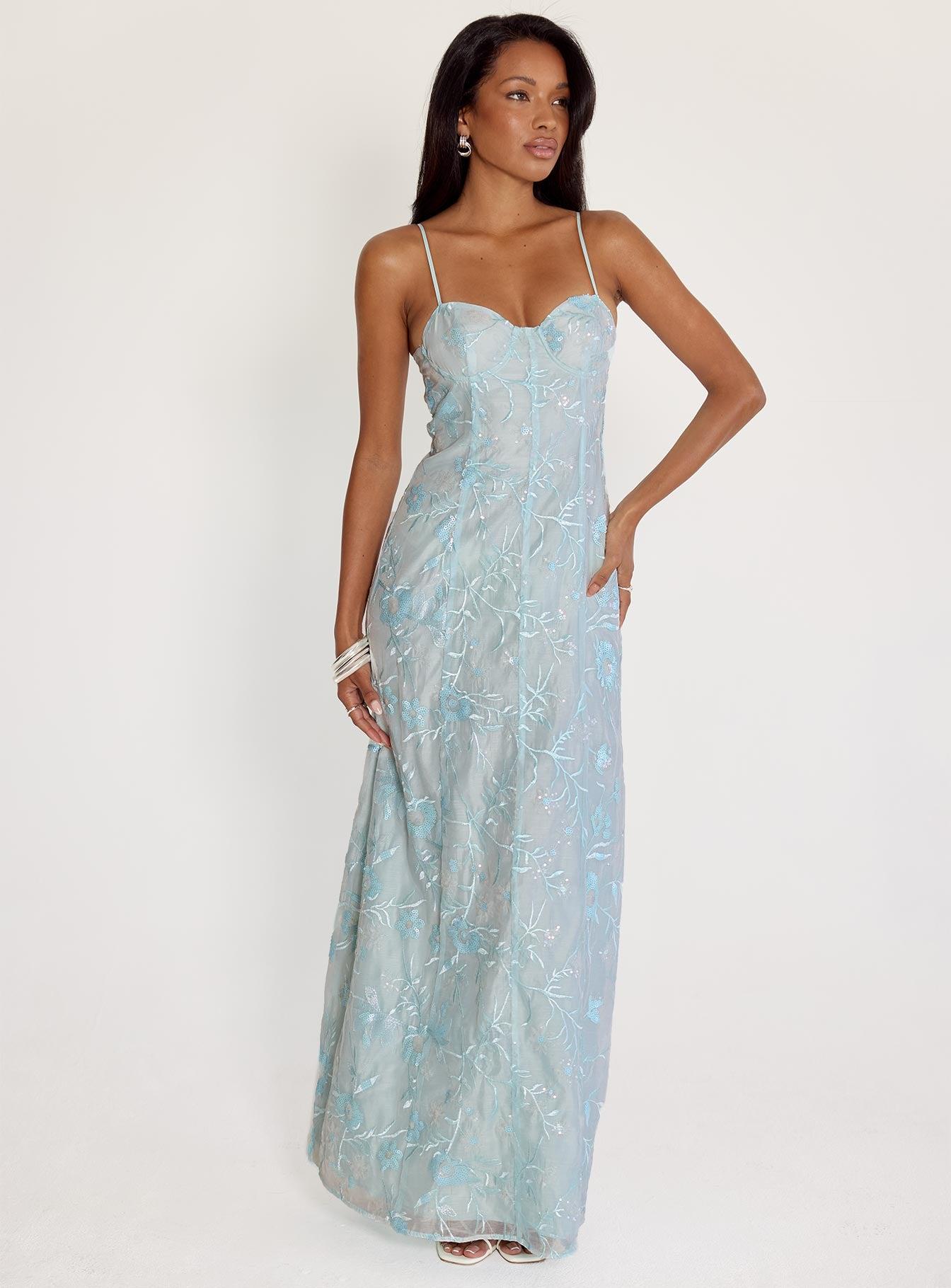 Believe In Love Embroidered Maxi Dress Blue Product Image