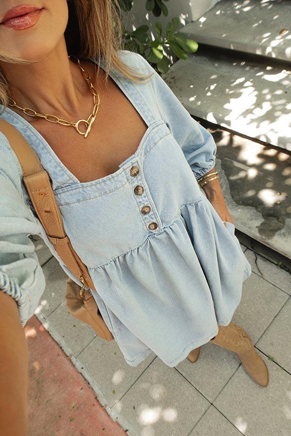 Denim Button Detail Babydoll Mini Dress Product Image