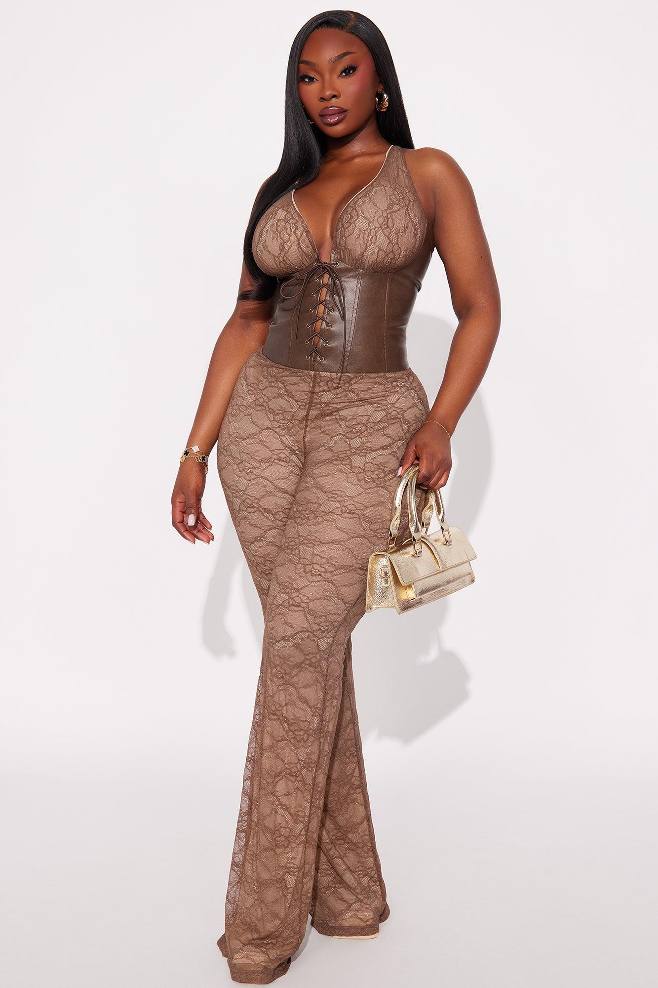 Mahalia Lace And Faux Leather Jumpsuit - Mocha Female Product Image