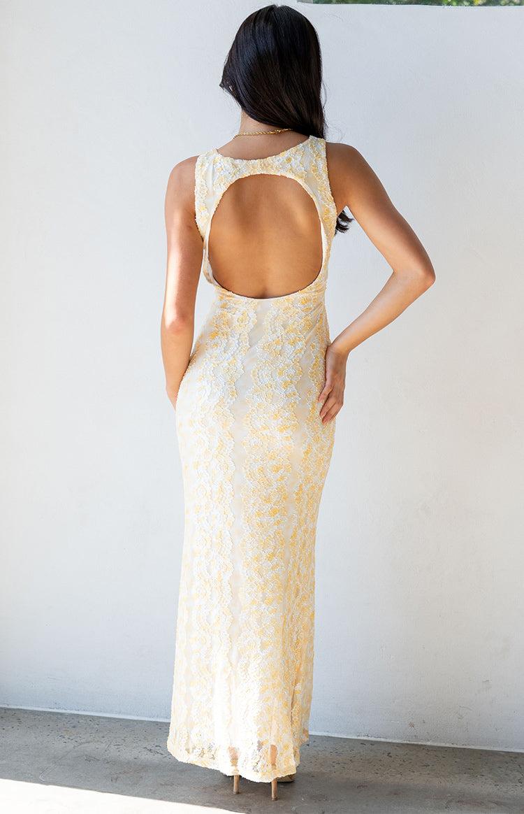 Farida Yellow Lace Maxi Dress Product Image