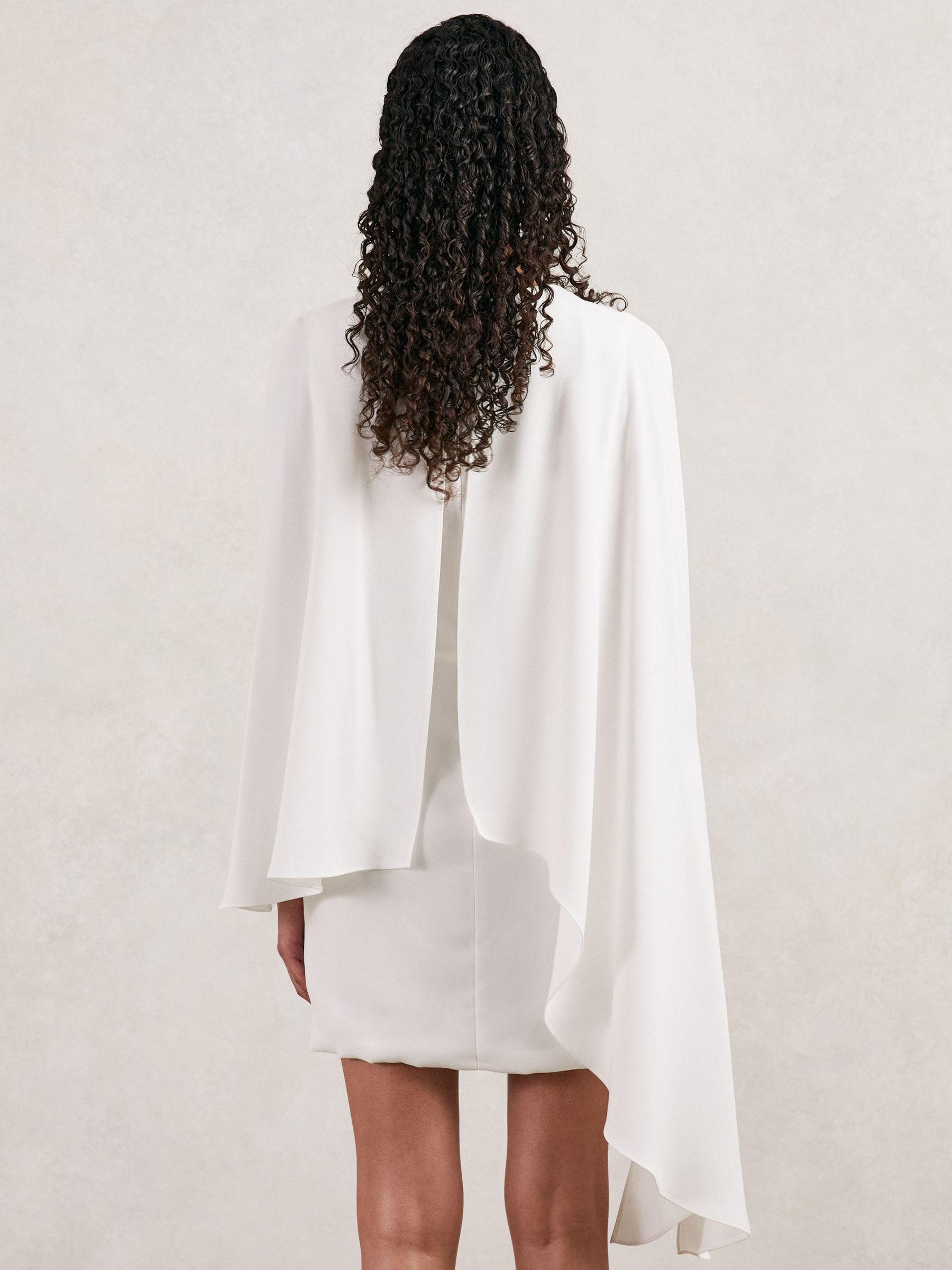 Halston Mini Ivory Asymmetric Cape Dress in Ivory Product Image