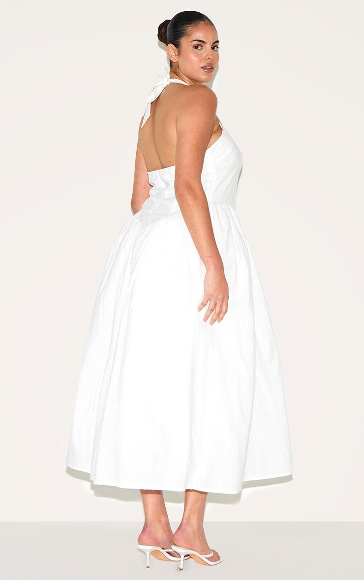 Plus White Embroidered Cotton Halterneck Midaxi Dress Product Image