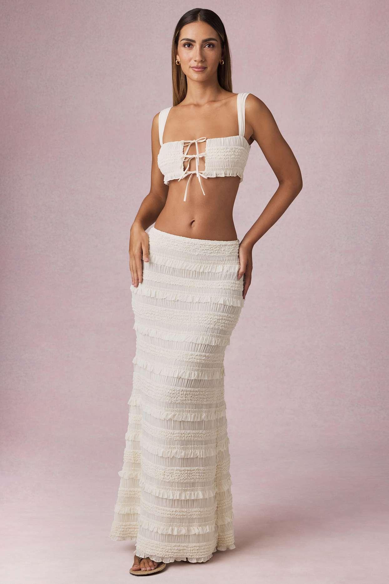 Ruffled Mid-Rise Maxi Skirt in Ivory Product Image