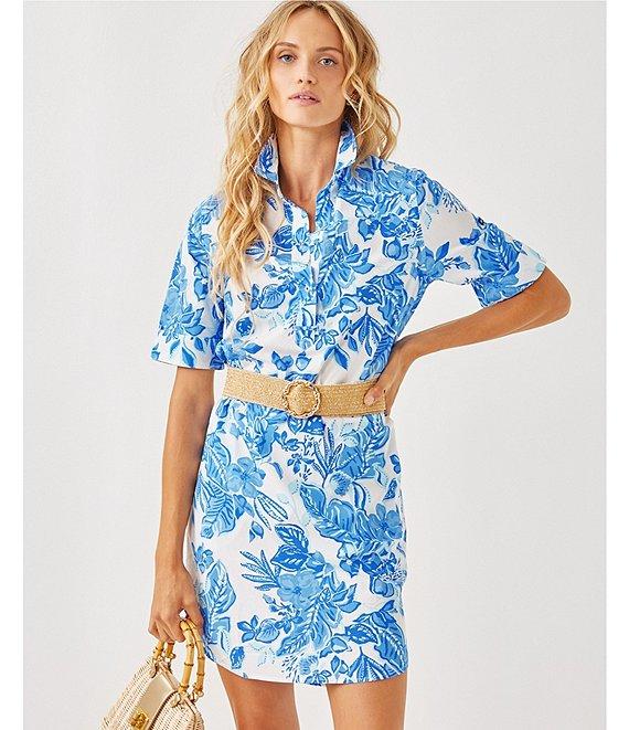 Lilly Pulitzer x Saint James Leonie Azure Soleil Print Short Sleeve Cotton Shirt Dress Product Image