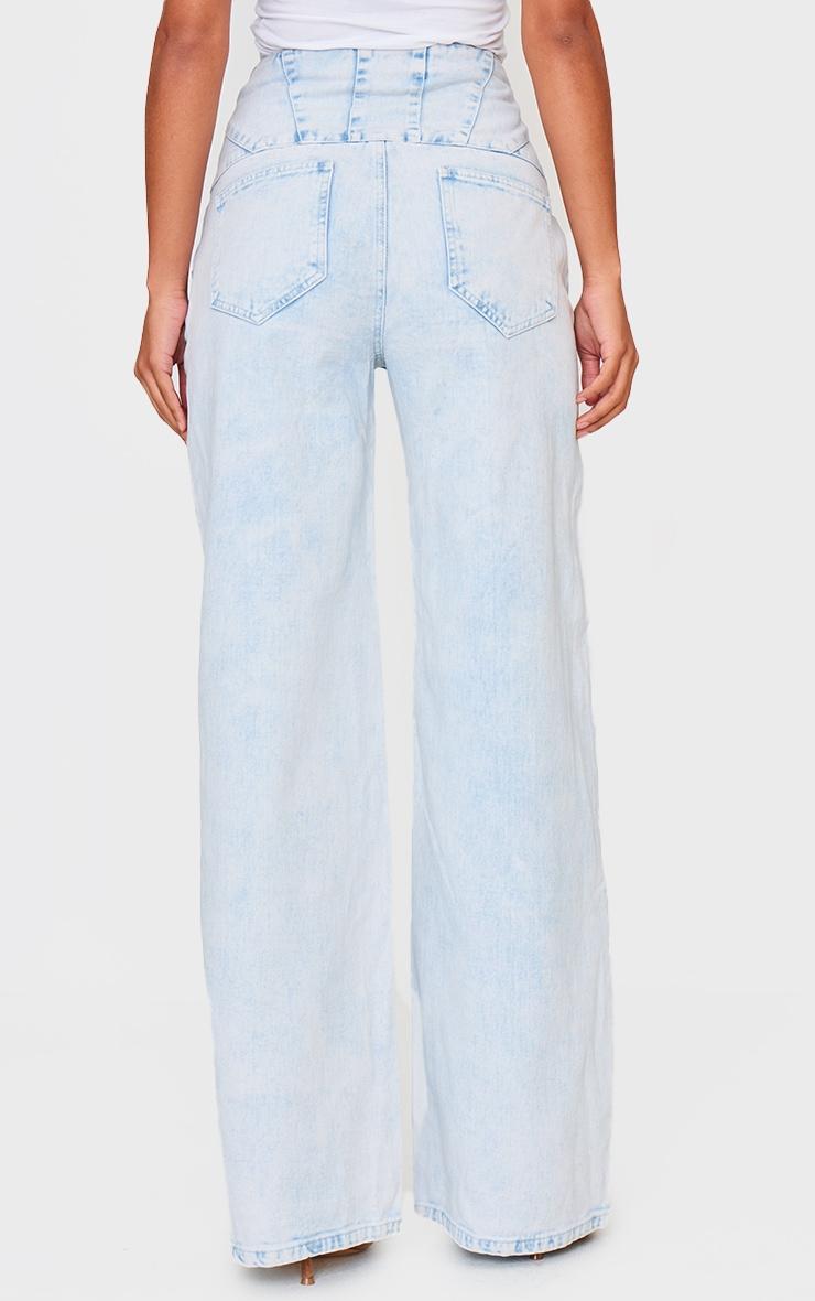 Light Blue Acid Wash Seam Detail Corset Waist Jeans Product Image