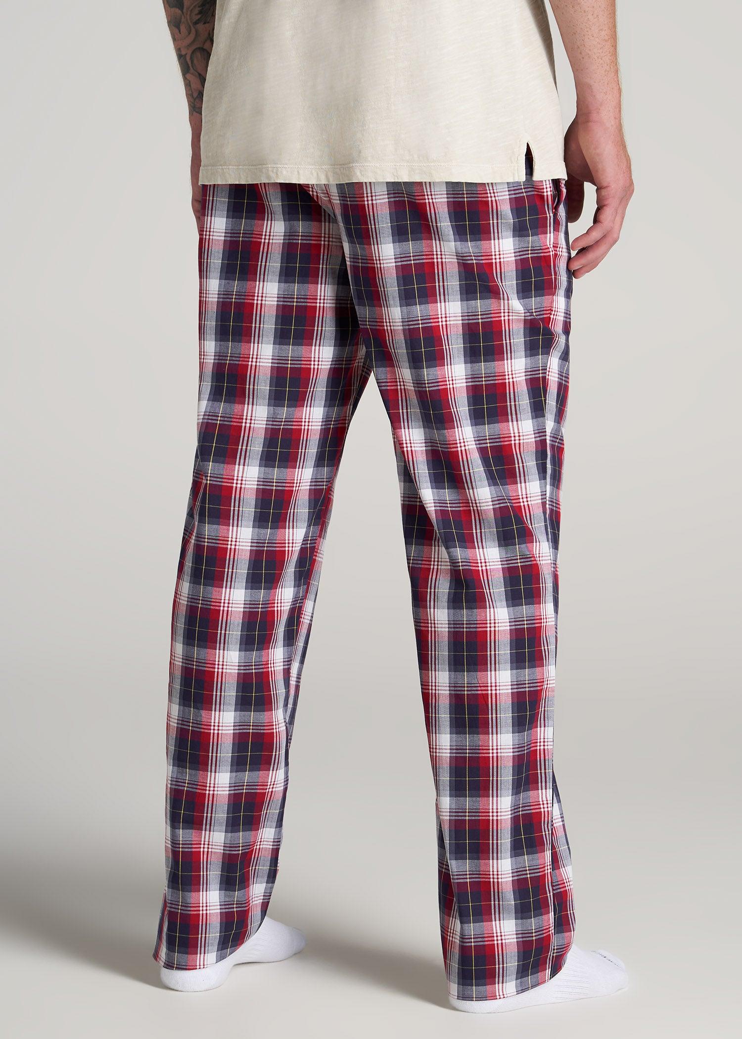 Woven Pajama Pants for Tall Men in Dark Blue & Red Plaid Male Product Image