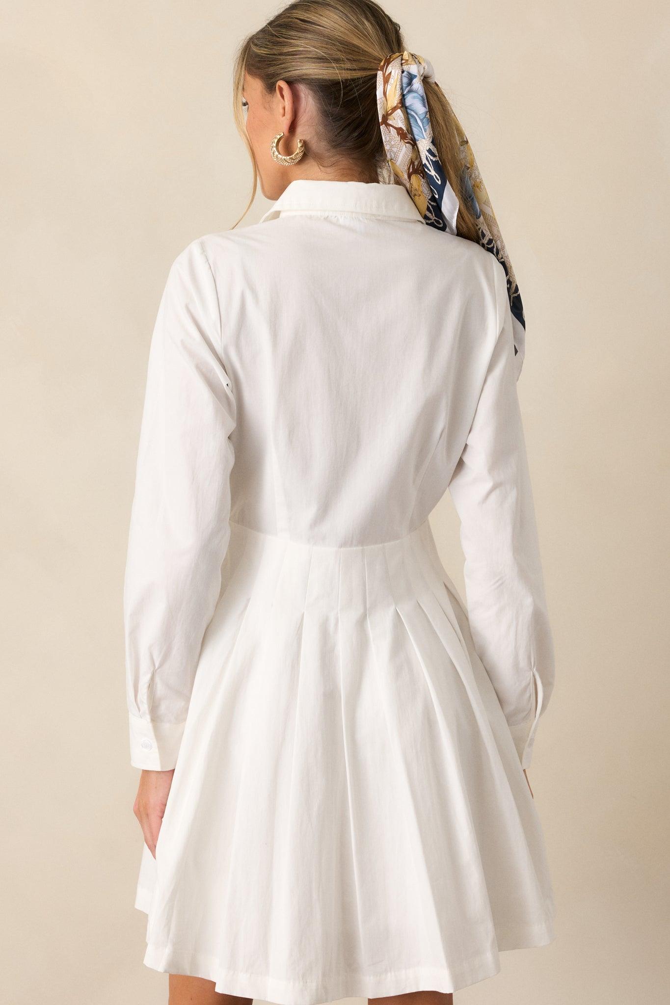 Easy On Me Cotton White Long Sleeve Mini Shirt Dress Product Image