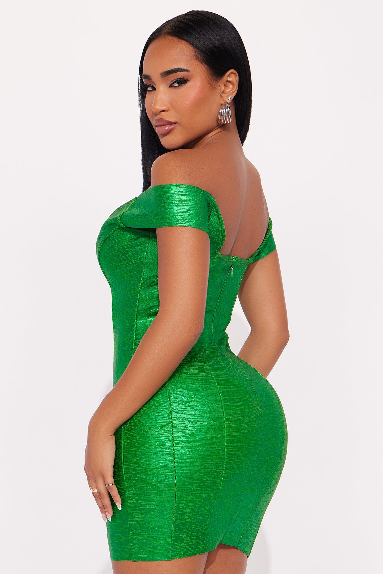 Jeannie Metallic Bandage Mini Dress - Green Female Product Image