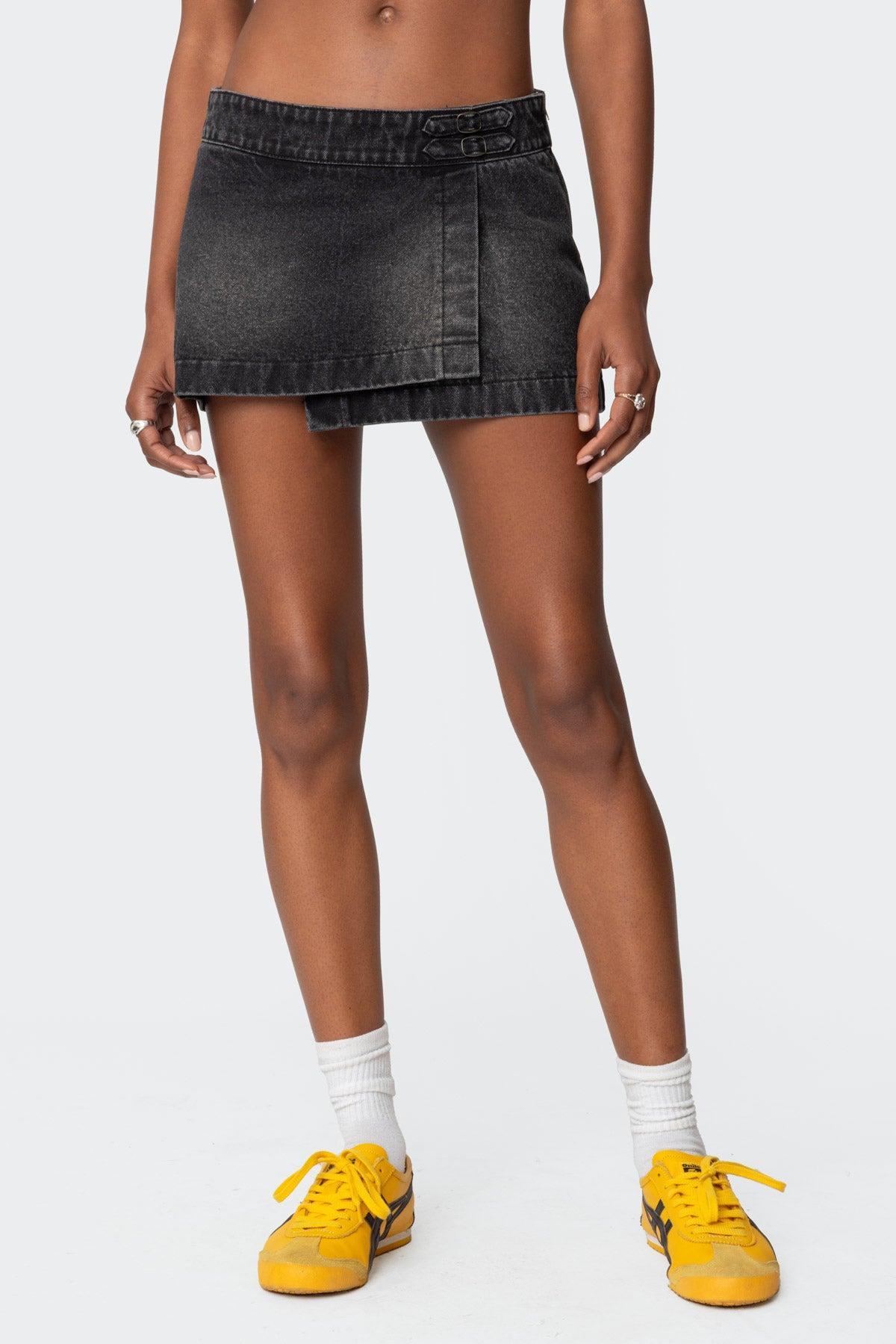 Asymmetric Denim Wrap Skort Product Image
