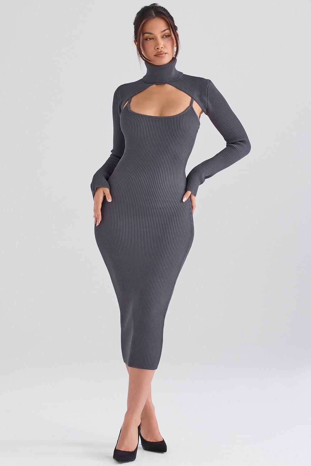 Meliora  charcoal knit midi dress - sale Product Image