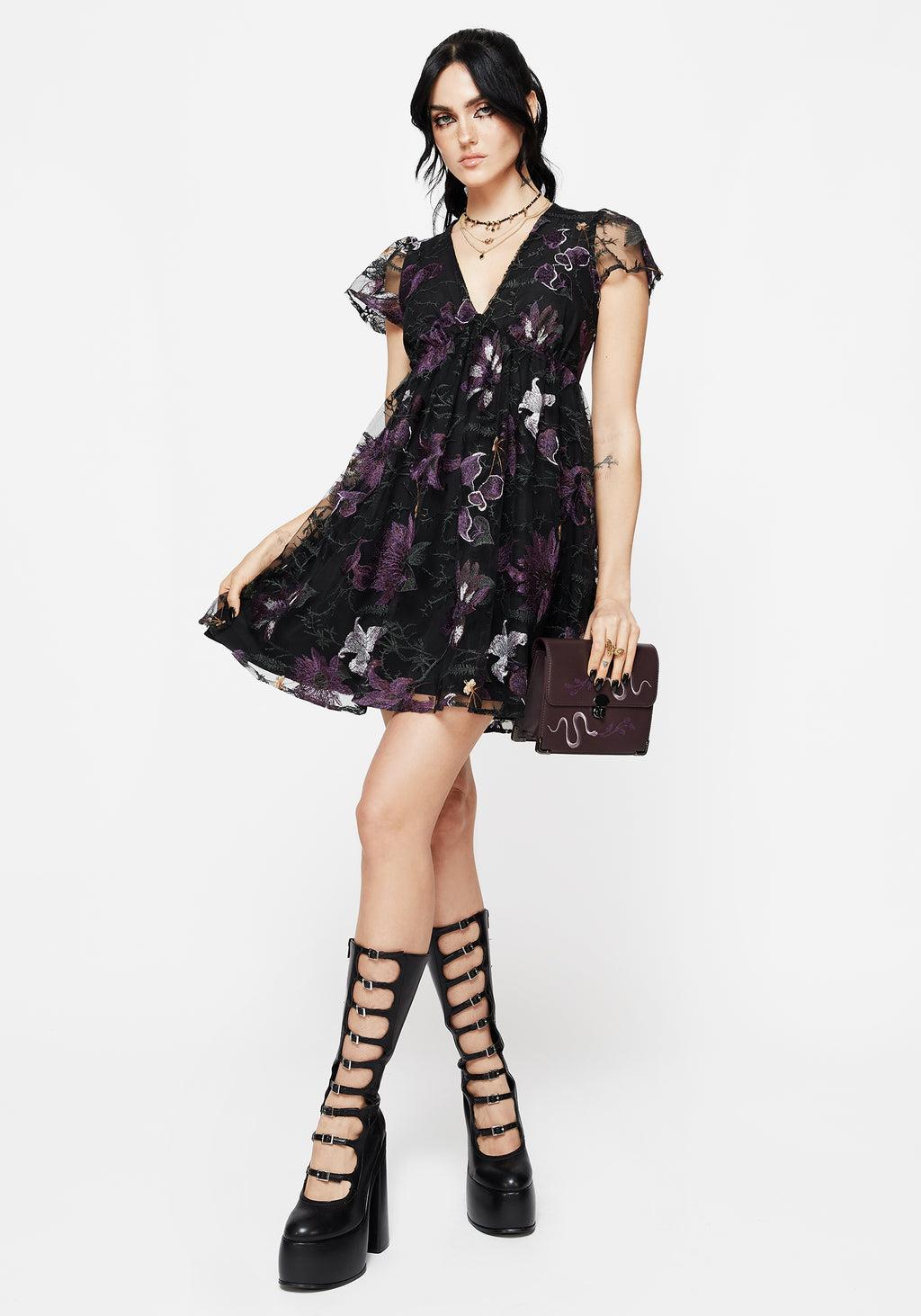 Estrid Embroidered Mesh Flute Sleeve Mini Dress Product Image