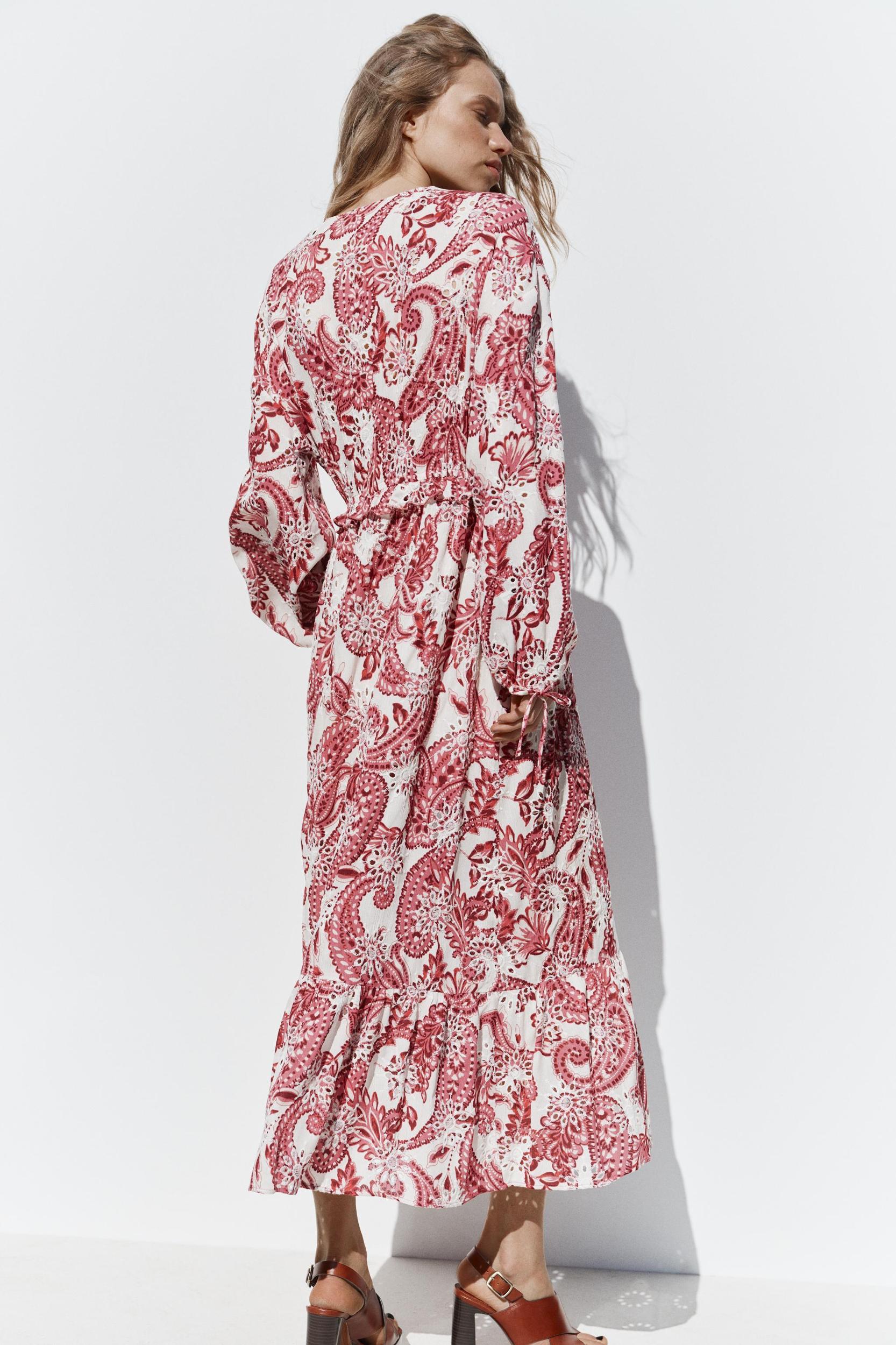 PRINTED MIDI DRESS WITH EMBROIDERED EYELETS Product Image