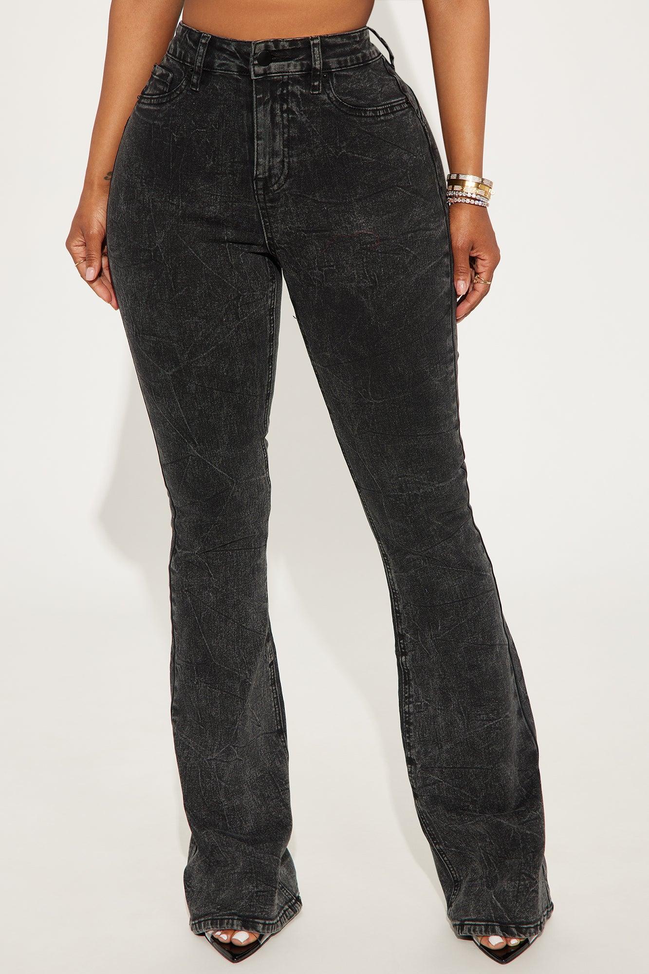 Audrey Booty Lifting Stretch Flare Jeans - Acid Wash Black Product Image