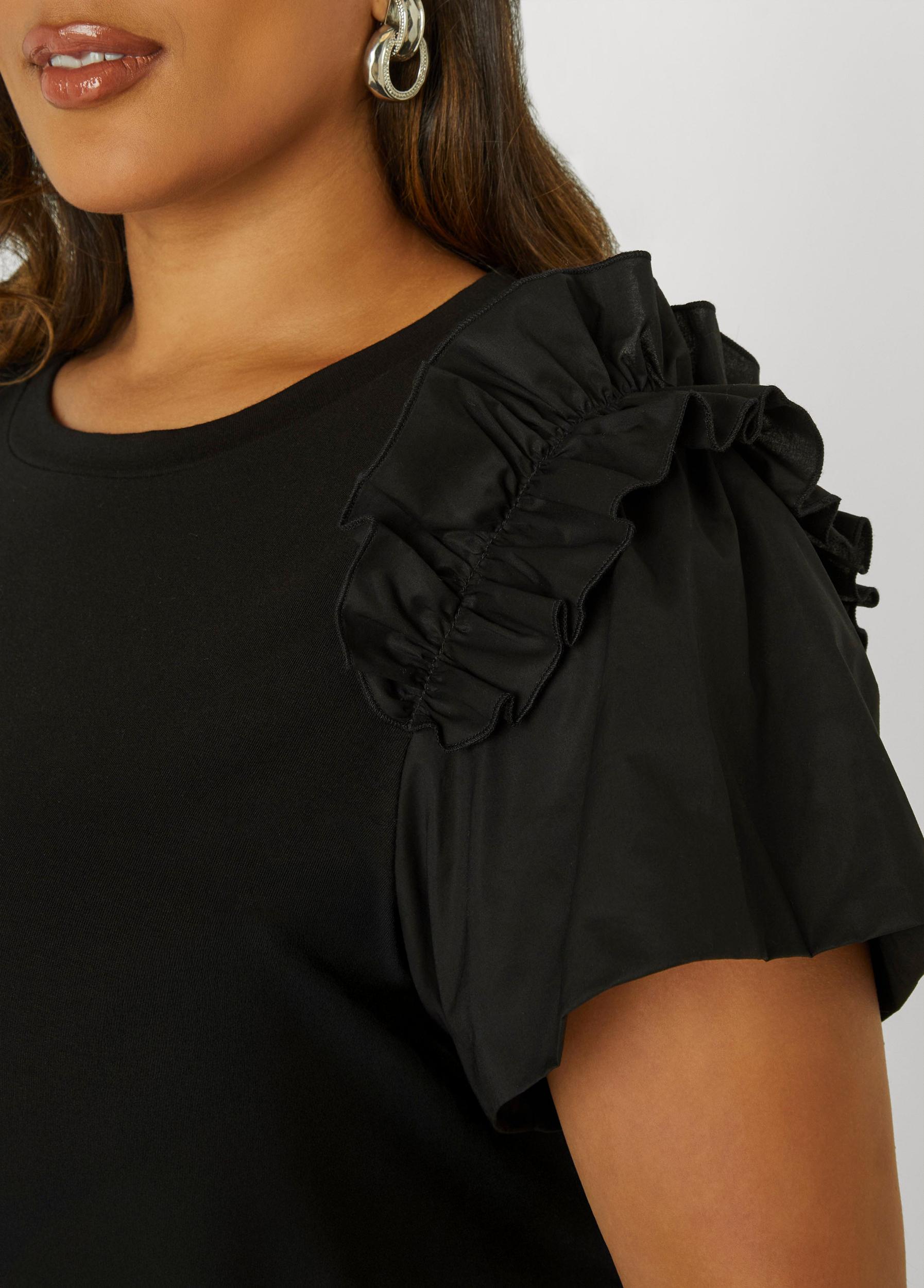 Plus Size Ruffled Poplin Paneled Tee Ashley Stewart Product Image