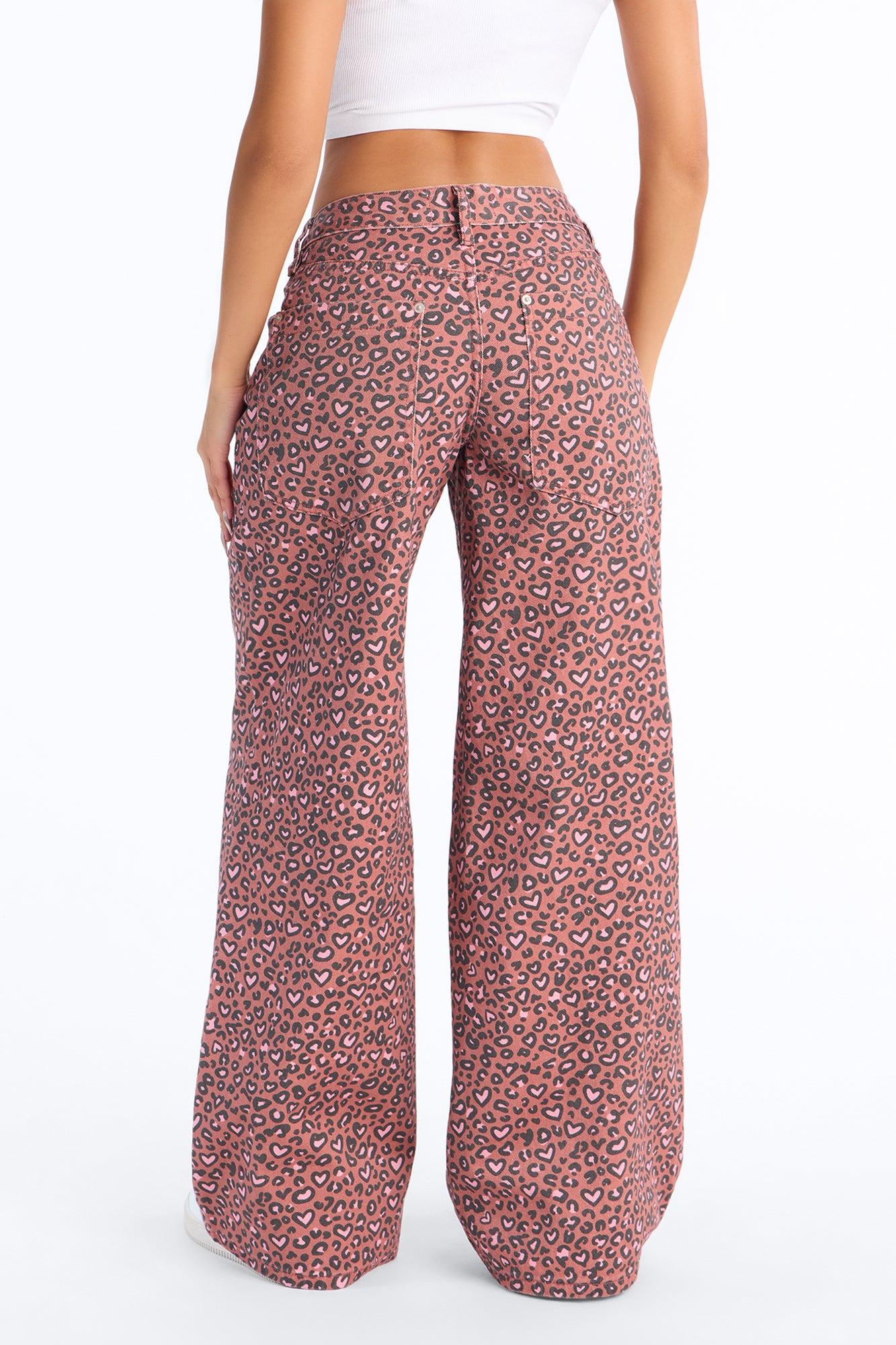 Wild At Heart Cheetah Print Wide Leg Jeans - Pink/combo Female Product Image