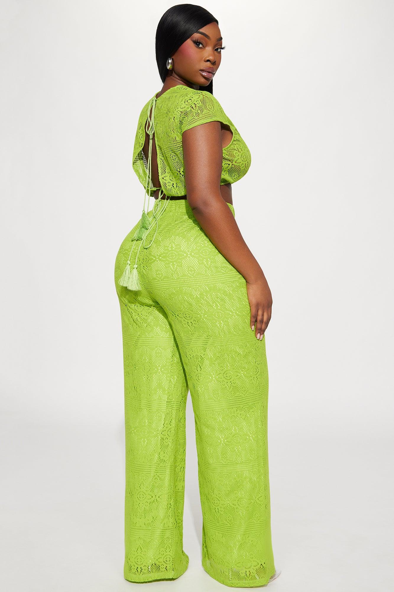 Candid Moment Crochet Pant Set  - Green Product Image