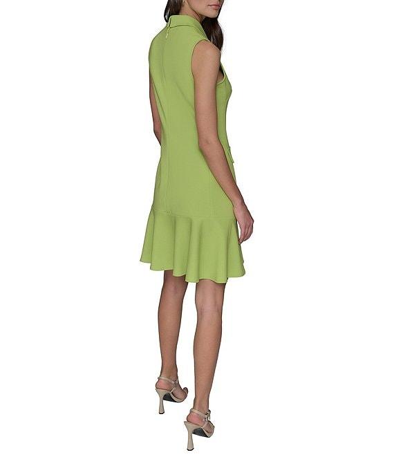 KARL LAGERFELD PARIS Scuba Crepe Point Collar Neck Sleeveless Button Front Shirt Mini Dress Product Image