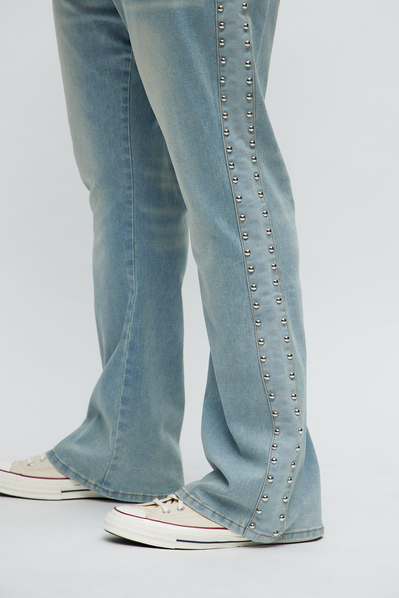 Stacked Slim Flare Stud On The Side Jeans - Light Wash Male Product Image