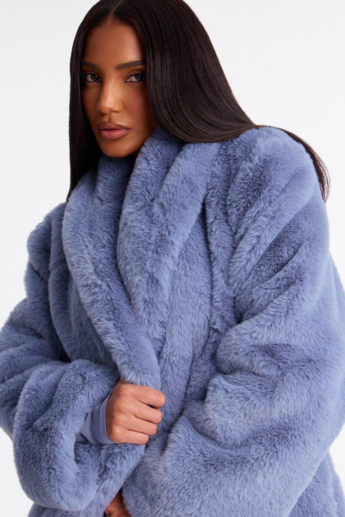 Mari Faux Fur Coat - Slate Blue Female Product Image