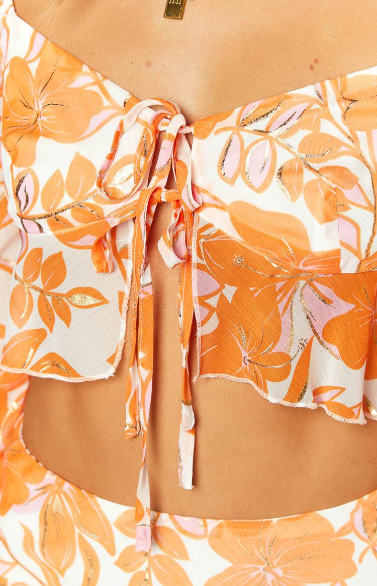 Jayella Orange Floral Long Sleeve Top Product Image
