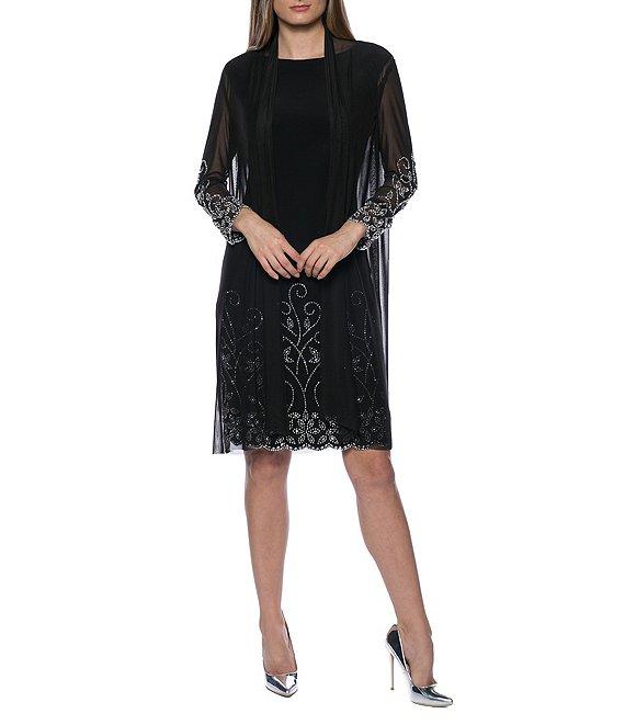 Marina Beaded Long Sleeve Round Neck Matte Jersey 2-Piece Jacket Dress Product Image