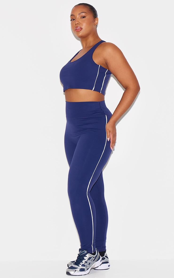 Navy Sculpt Contrast Detail High Waist Gym Leggings Product Image