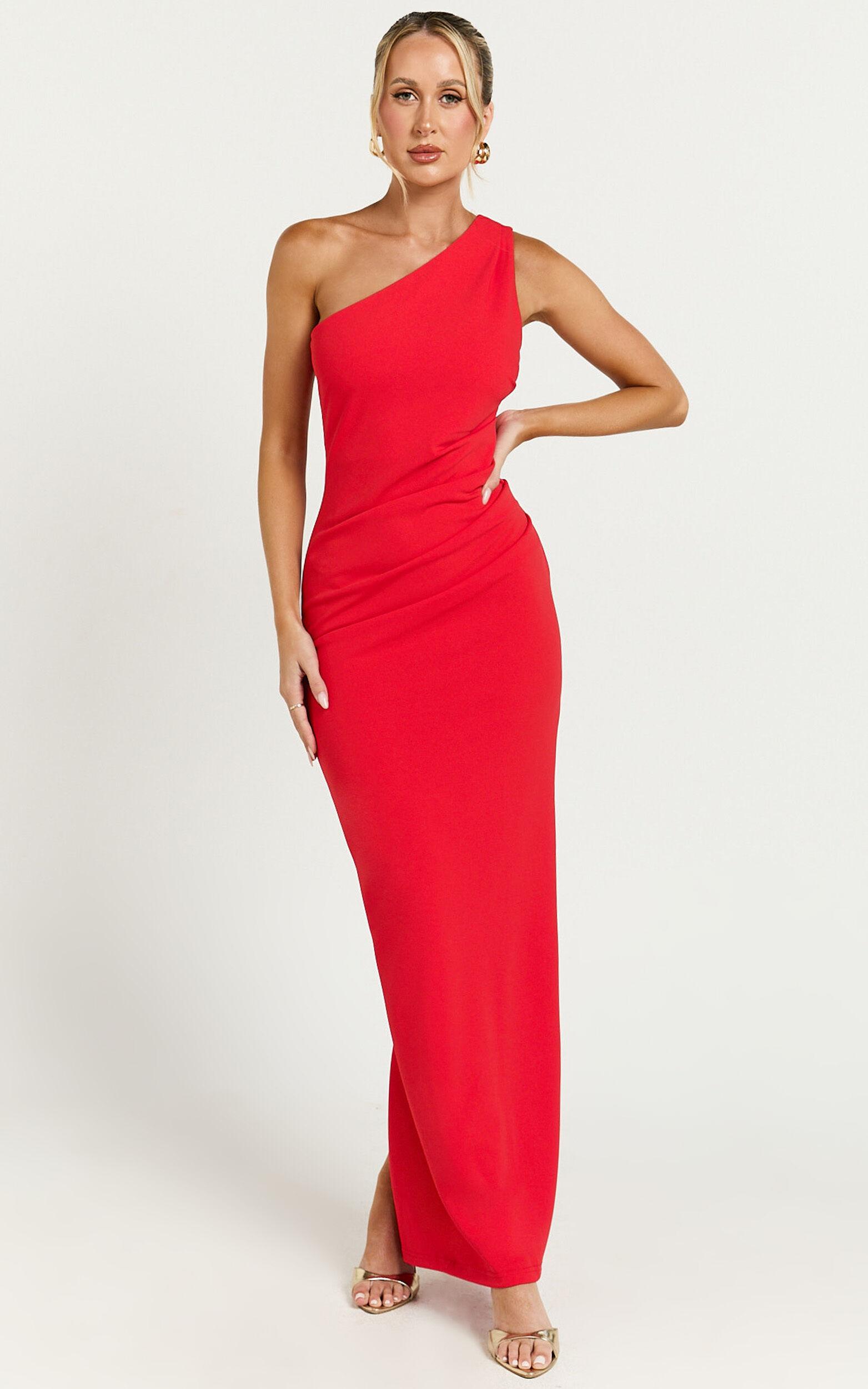 Criselda Maxi Dress - One Shoulder Maxi Dress in Red Product Image