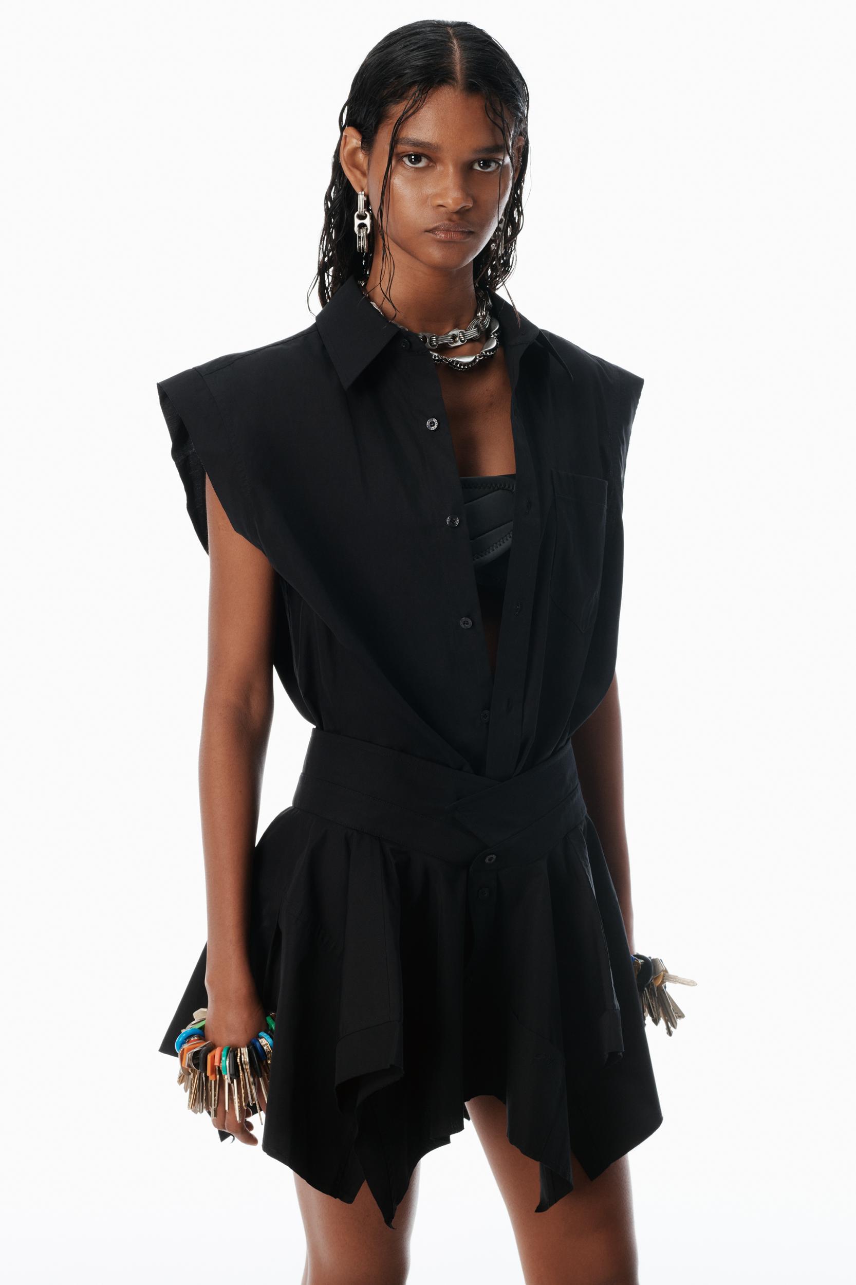 Black Pre-styled Cotton Shirtdress Product Image