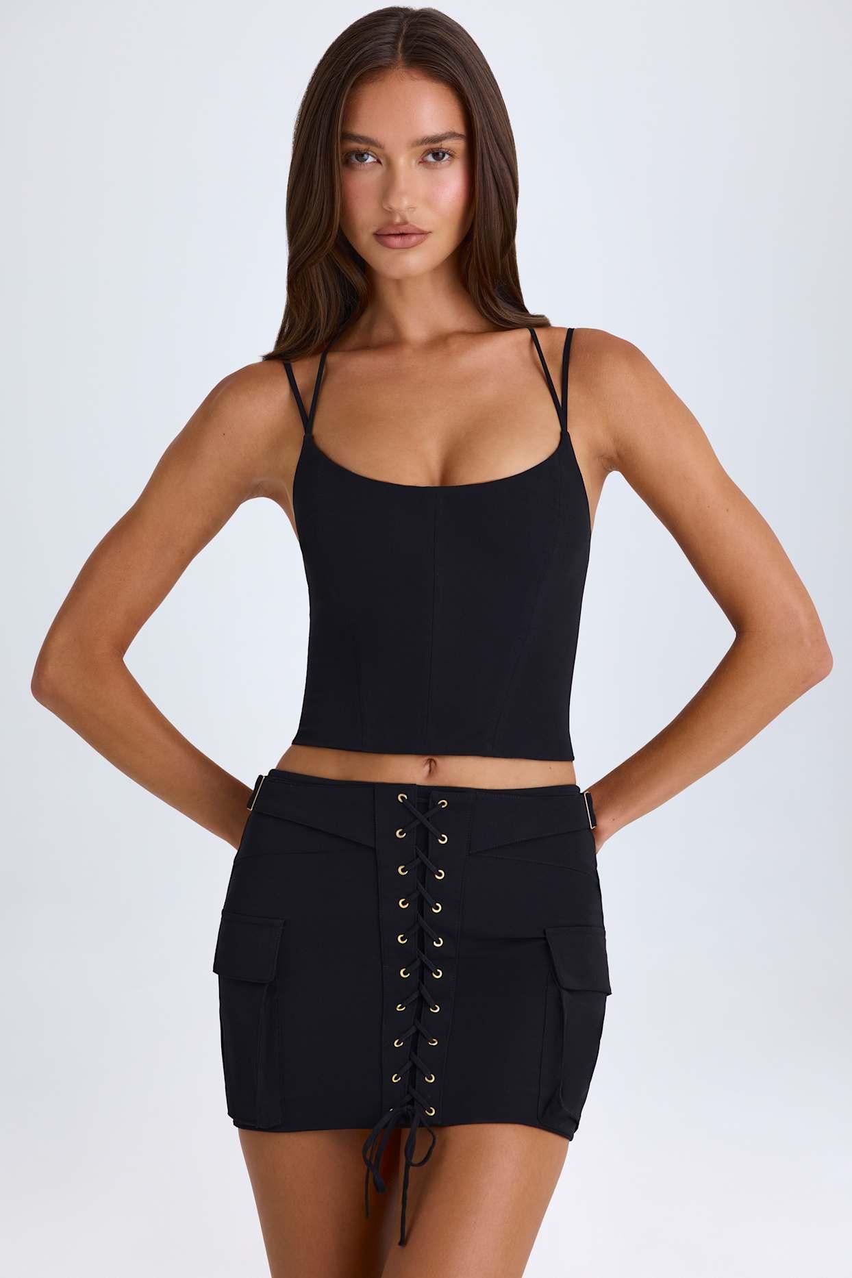 Lace-Up Micro Mini Skirt in Black Product Image