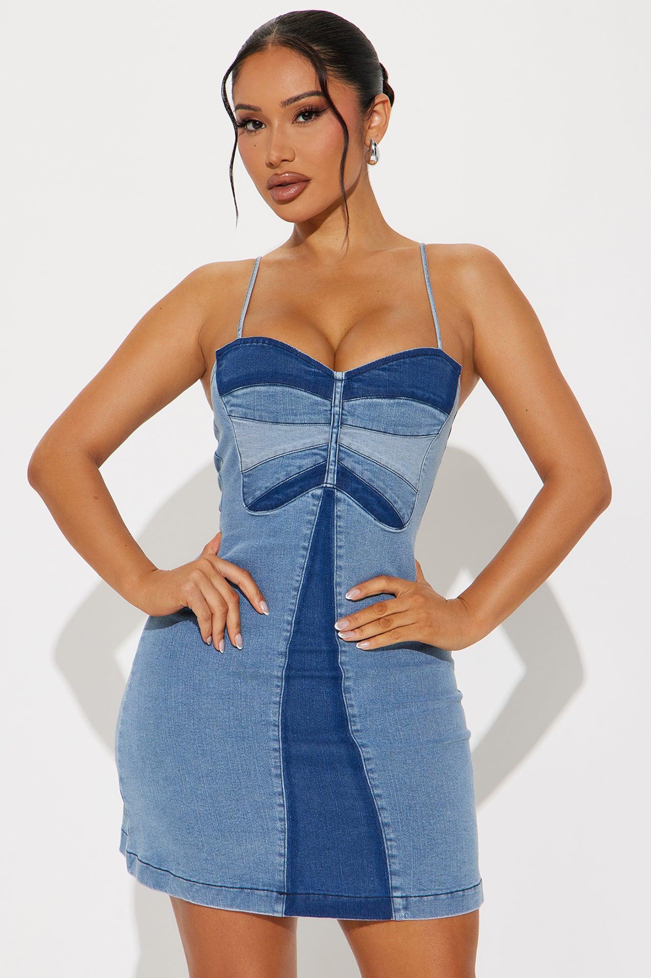 Butterfly Denim Mini Dress - Denim Product Image