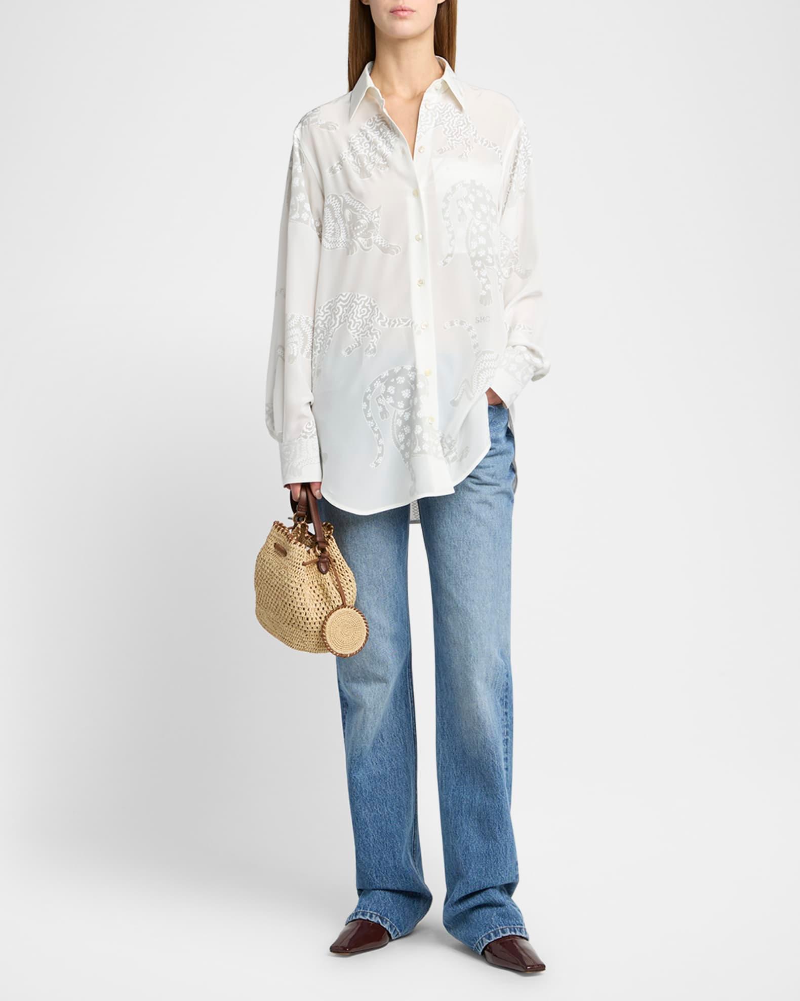 Cat Burnout Button Down Silk Blouse Product Image