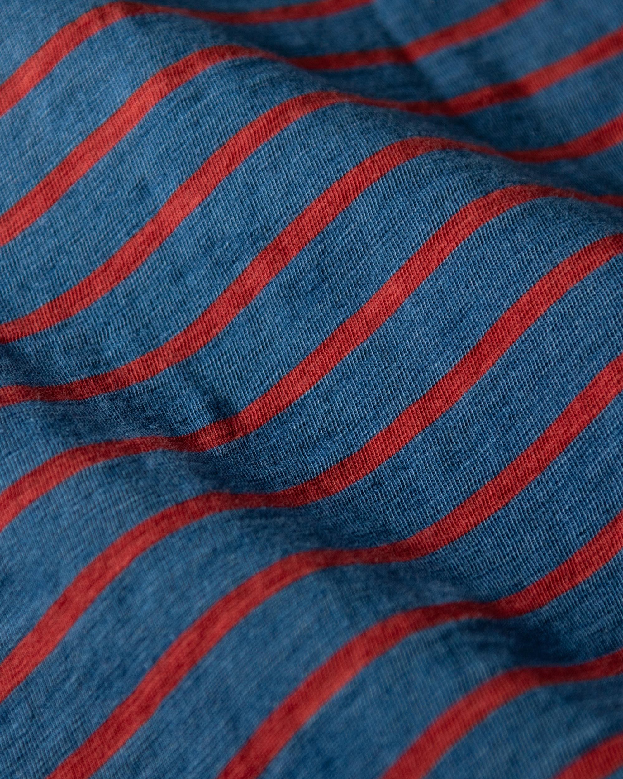 Long Sleeve Indigo Polo in 3/4" Red/Navy Stripe Product Image
