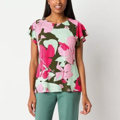 Liz Claiborne Womens Round Neck Short Sleeve Blouse Product Image