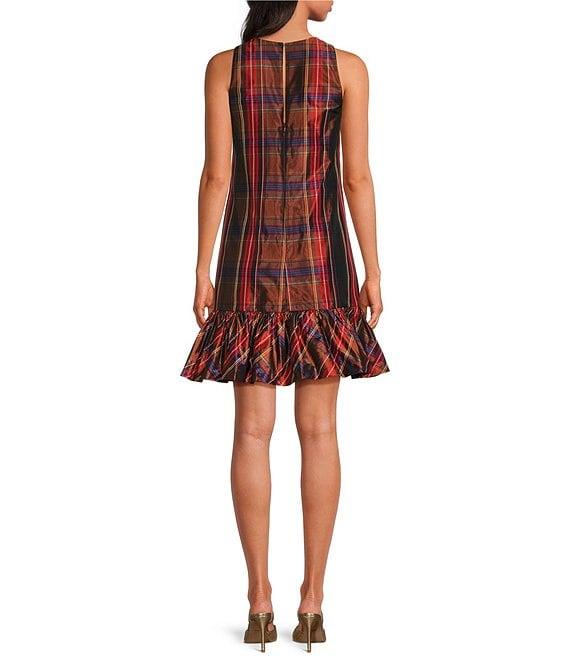 Trina Turk Berry Playful Plaid Taffeta Bubble Hem Dress Product Image