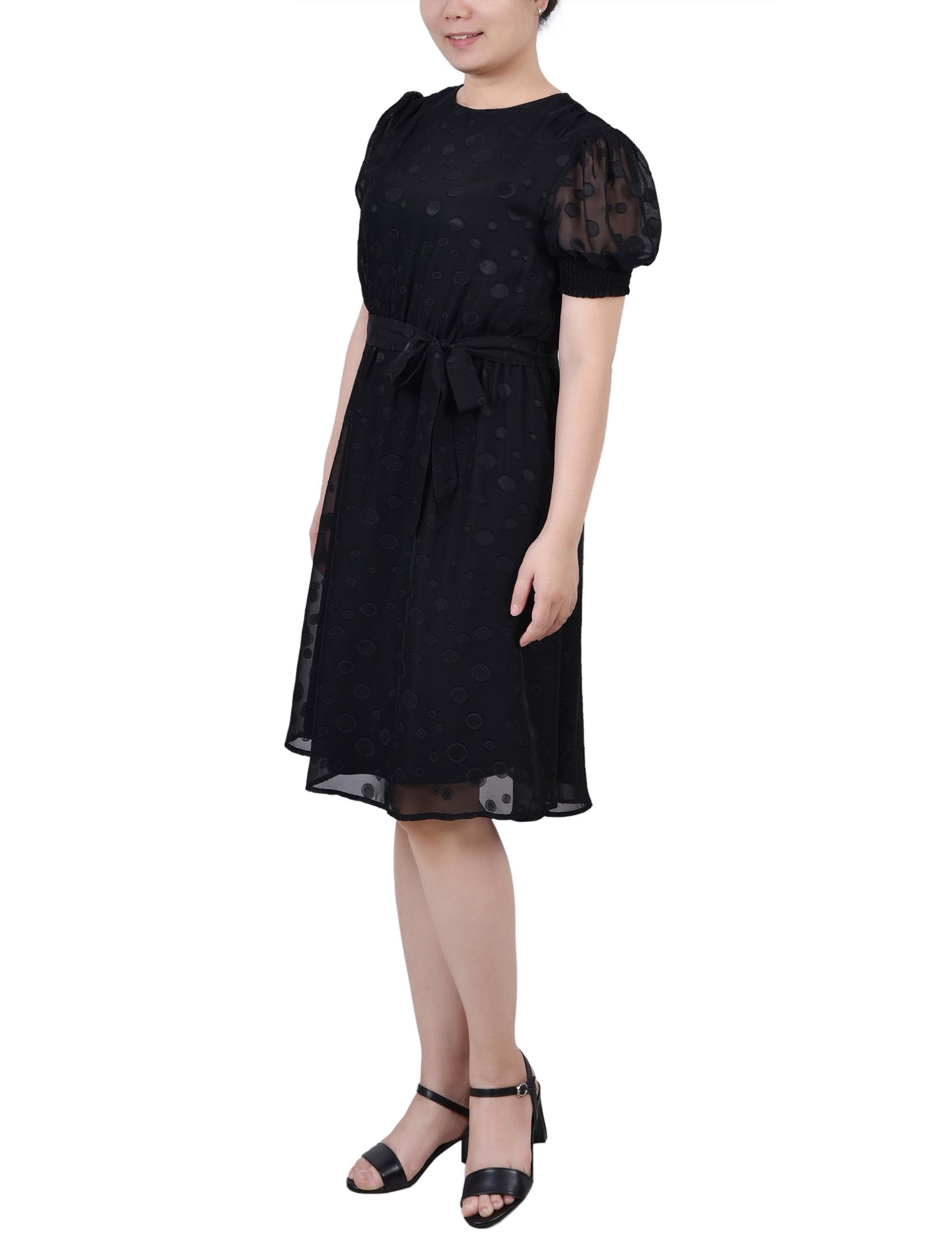 Black Elbow Sleeve Swiss Dot Dress - Petite Product Image