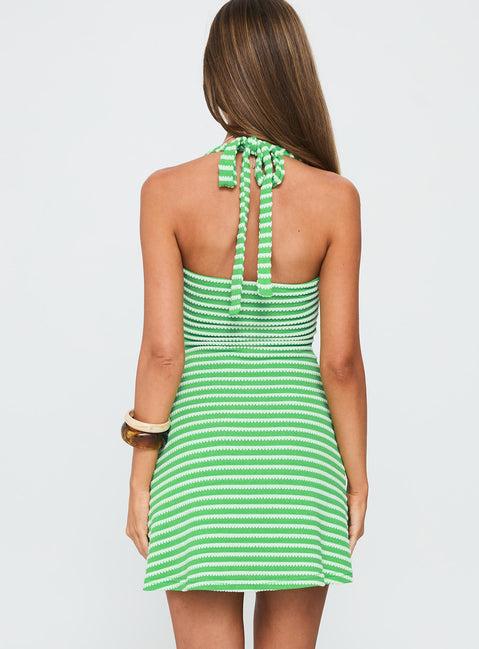 Golden Era Halter Mini Dress Green Stripe Product Image