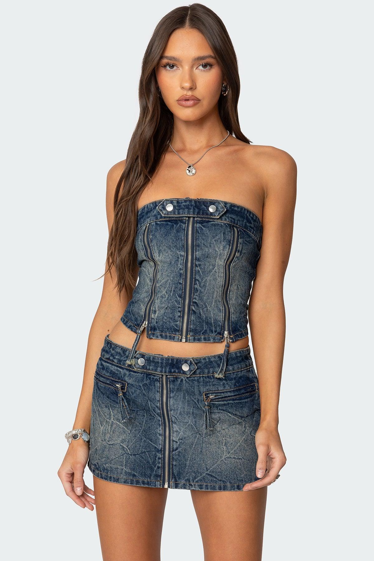 Guinevere Zip Washed Denim Top Product Image