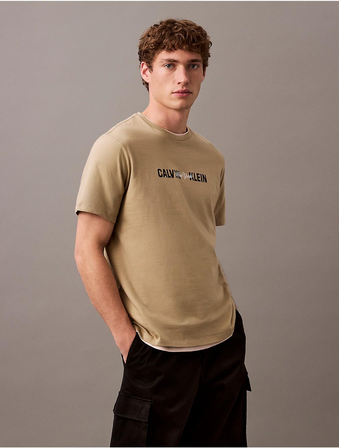 Calvin Klein Mens New York Script Logo Graphic Classic T-Shirt - White Product Image