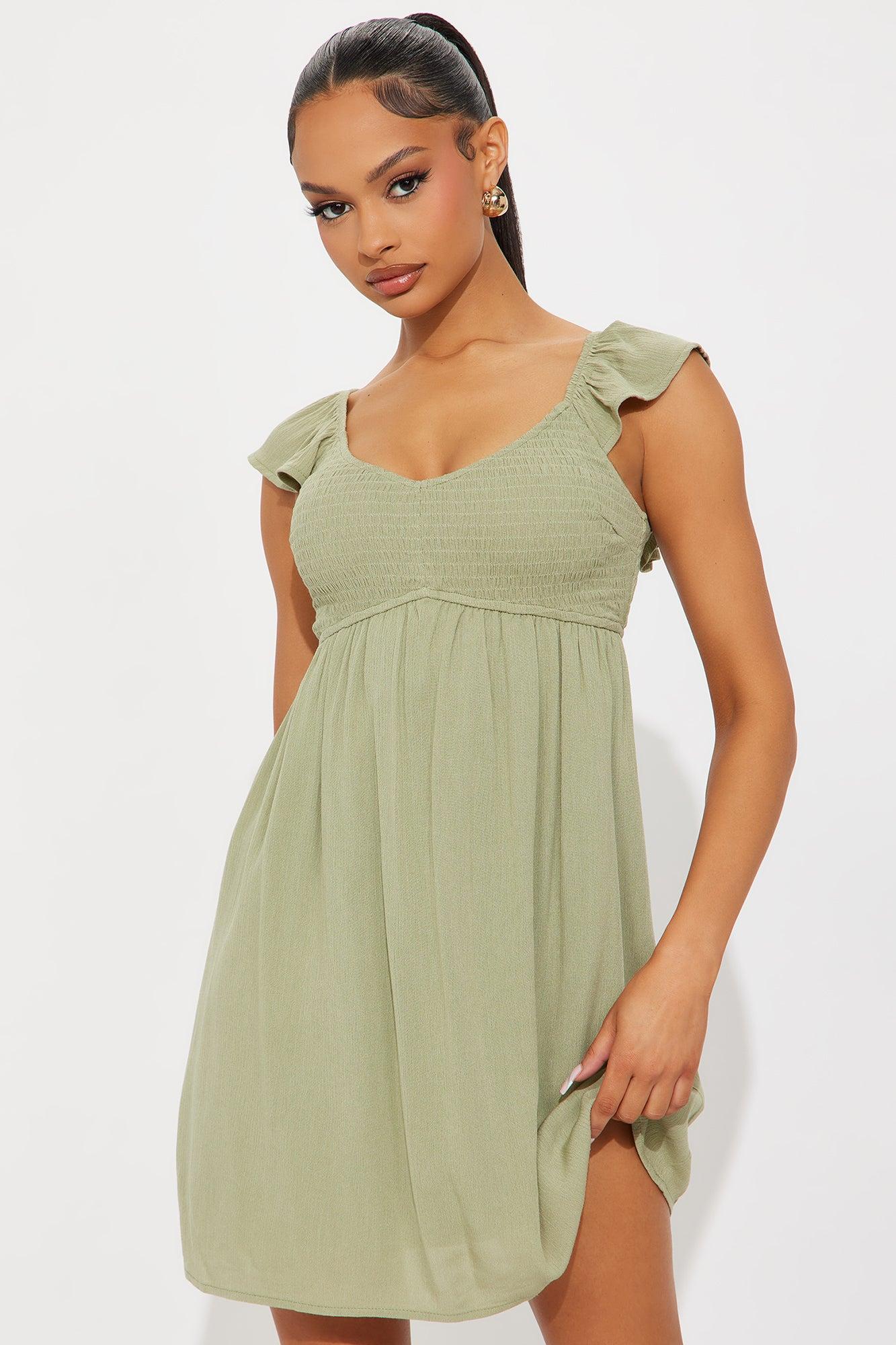 Saylor Smocked Mini Dress - Olive Female Product Image